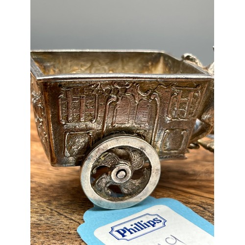 34 - Antique London silver novelty dog pulling cart and monkey snuff pot. Produced by Martin Sugar dated ... 