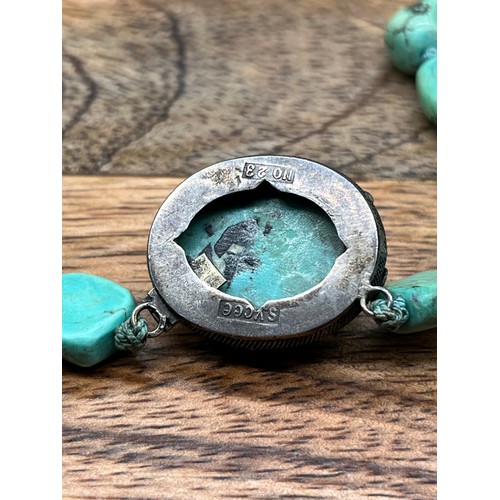 25 - An Antique Chinese Sycee No23 silver dragon and turquoise style pendant necklace. [Looks to be Turqu... 