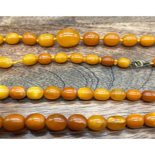 23 - A Lot of two vintage Butterscotch amber bead necklaces. One has a silver clasp. [Total weight 44.34g... 