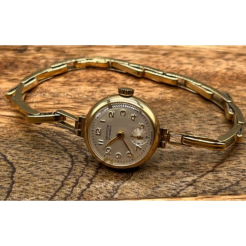 15 - A Ladies vintage 9ct yellow gold strap watch, Griffon, 21 jewels, Incabloc. [14.99grams] [Non- Runne... 