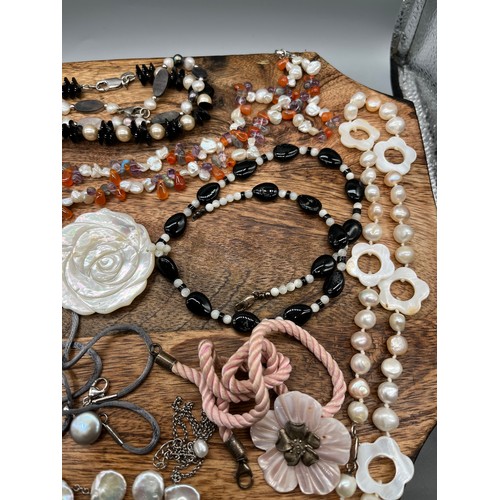 57 - A Collection of hardstone, pearl and 925 silver clasp jewellery. Mostly all have 925 silver claps or... 