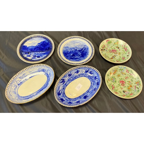 138A - Two 19th century Chinese Famille rose plates, Mintons blue and white plates and bowls. One signed Da... 