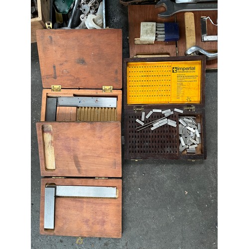 96 - A Vintage military metal tool box containing a collection of vintage tools, precision tools, King Di... 