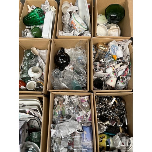 163 - 16 boxes of mixed kitchenalia, glass ware, art glass and cooking ware etc