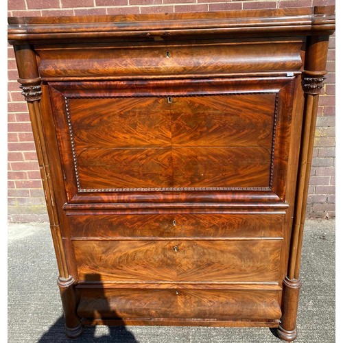 285 - A 19th century chest with fall-front secretary desk, Danish.
The single drawer above a fall-front de... 