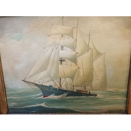 172 - A 19th Century oil on board depicting a cutter on the ocean. Signed TS and dated 1885 in a oak frame... 