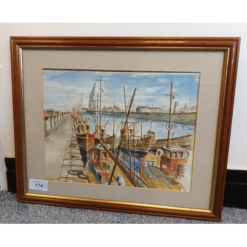 174 - 2 Signed pictures, watercolour on paper along with oil on canvas both depicting fish boats

framed [... 