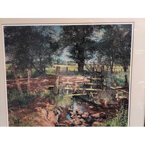 182 - Print titled 'The Brook' by J. McIntosh Patrick, Signed in pencil. Fitted within a gilt contemporary... 