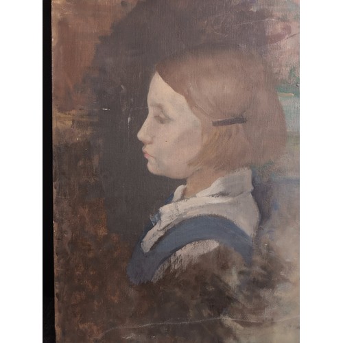 186 - Antique oil painting on canvas depicting a side portrait of a girl, The other half depicts a Victori... 