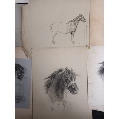 193 - 19th Century Art Portfolio of Susan C Ewing [1871] various sketches, engravings of horses and dogs. ... 