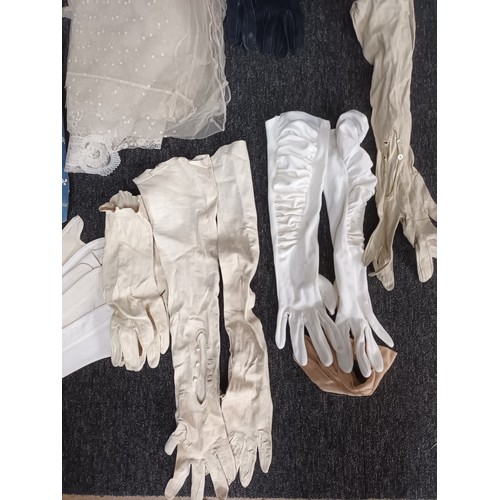 381 - Mixed lot of various vintage clothing to include shirts, gloves and ostrich feather fan. To include ... 