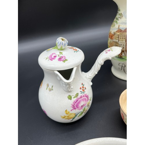 417 - A Selection of collectable porcelain include Royal Doulton Raleigh Earl of Essex water jug, Meissen ... 