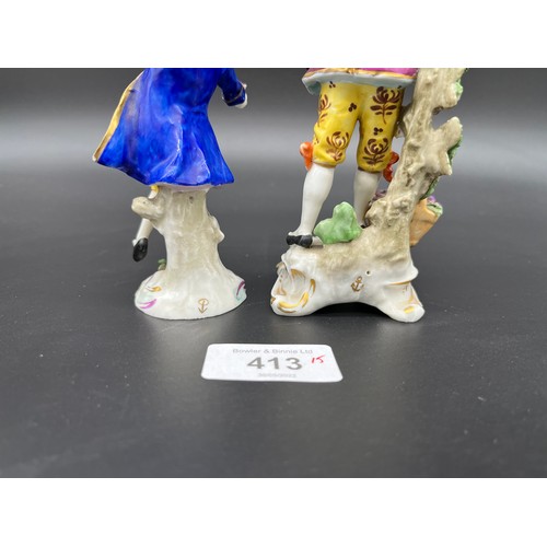 413 - A Lot of two antique Chelsea/ Derby porcelain figures. Both showing hand painted gold anchor mark. [... 