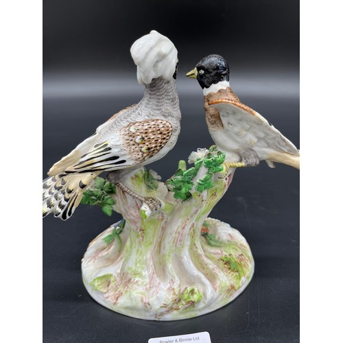 400A - 18th/ 19th century Chelsea/ Derby ornate bird figure sculpture, together with two early Worcester go... 