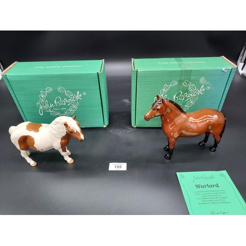 155A - Two Beswick horse figures, titled Dartmoor Warlord and Skewbald Shetland pony. Both come with boxes.