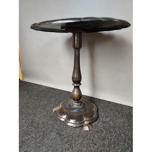 292 - Antique lacquered/ papermache pedestal table, detailed with mother of pearl inlays. [70x66x54cm]