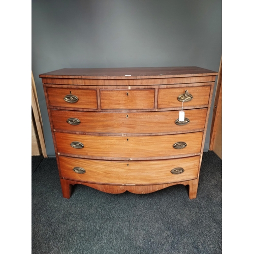 298 - Antique 19th century three over three bow front chest of drawers. [As found in areas] [109x121x60cm]