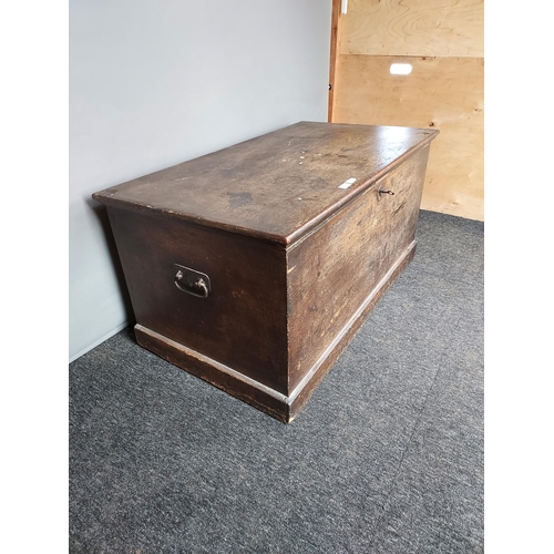 301 - Antique pine stained travel trunk, Interior is fitted with small drawers and shelf area. [53x106x59c... 