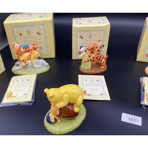 167A - A Lot of seven Royal Doulton Winnie the Pooh figures, titled 'Patient Bear, Happy Birthday, Rum Tum ... 