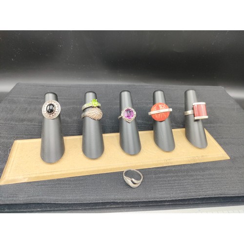 13 - Selection of Silver rings includes purple stone ring and coloured stone settings [Will post]