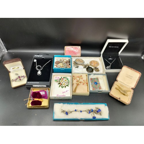 32 - Lot of jewellery to include brooches , ornate necklaces, Two tree bark worked pendants