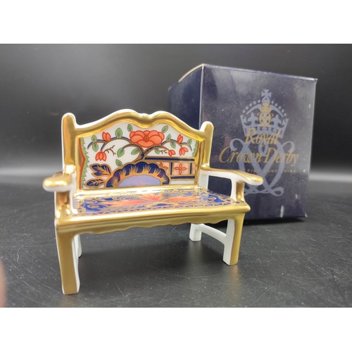 88 - Royal crown Derby small bench study with box . 2.7 inches in height. [Will not post]