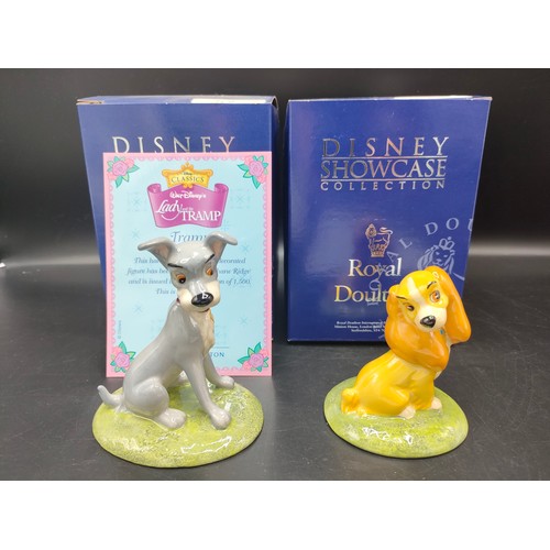 91 - Royal doulton Disney showcase collection lady and the tramp figures both boxed . Tallest 4.5 inches ... 