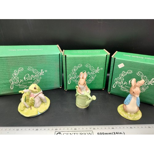 104 - 3 beswick Beatrix potter series figures includes gold stamped Peter rabbit figure with boxes . Talle... 