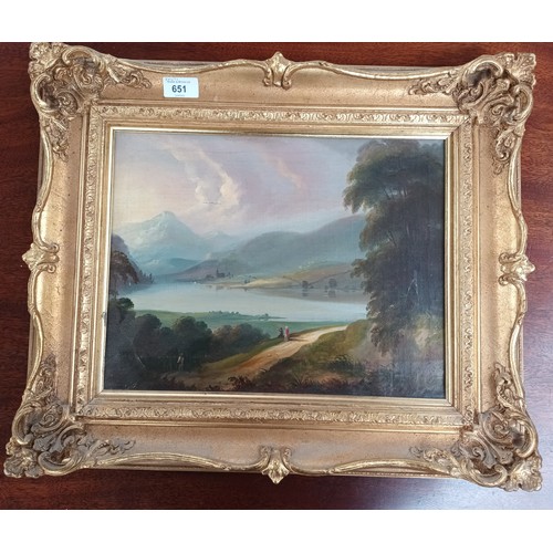 651 - Oil on canvas depicting loch scene[45x33cm]