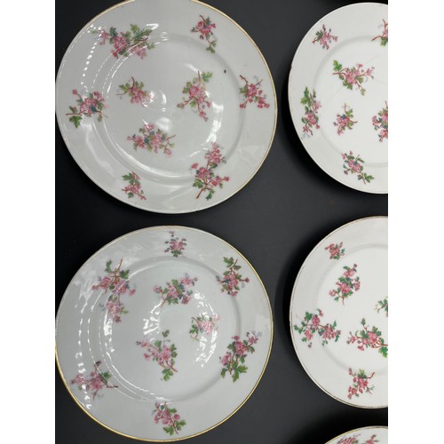 175 - A set of twelve 19th century English tea plates and tazza. Showing a pink flower design. [Some as fo... 