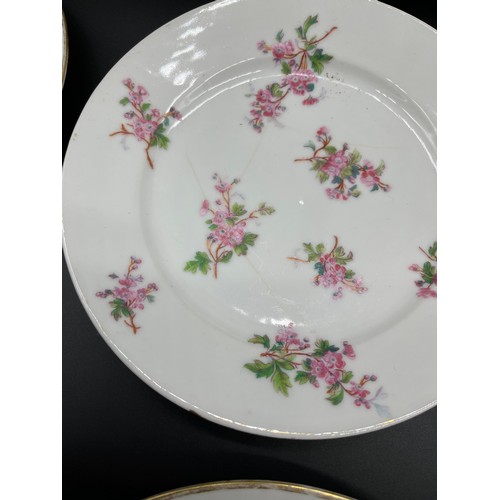 175 - A set of twelve 19th century English tea plates and tazza. Showing a pink flower design. [Some as fo... 