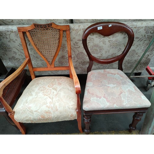 201 - 1900s rattan back arm chair together with victorian balloon back chair .