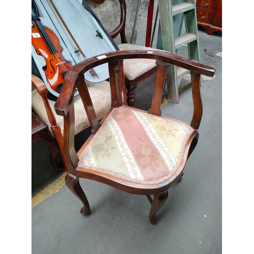 203 - 19th century corner chair with seated silk upholstery.