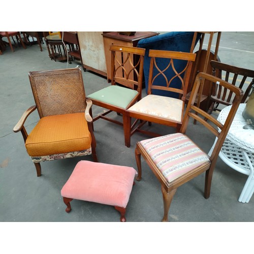 212 - Selection of antique chairs and together with stool .