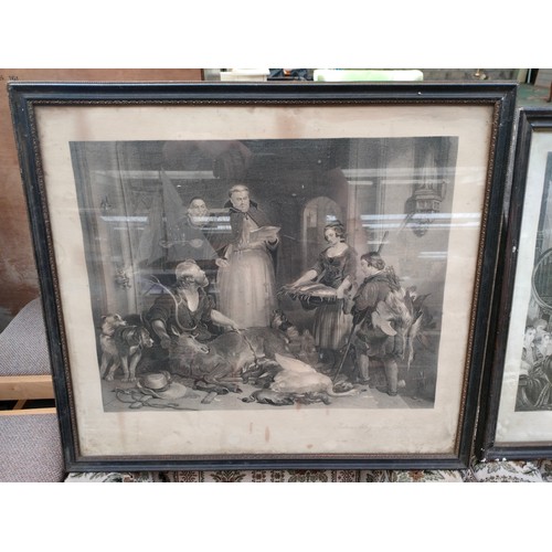 214 - 2 Early etching depicting John knox minstering protestant scene during the siege of st Andrews castl... 