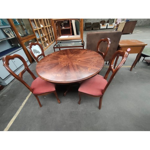 219 - Italian Inlaid dinning room table with 4 matching chairs