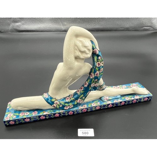 580 - French Emaux De Louviere Art Deco lady figurine. [23.5x43x7.5cm]