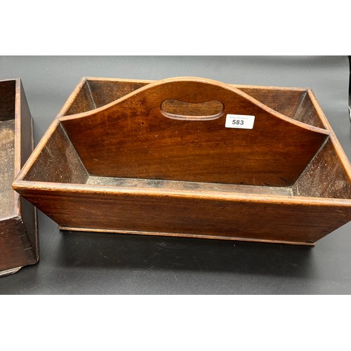 583 - Two antique cutlery carry trays.