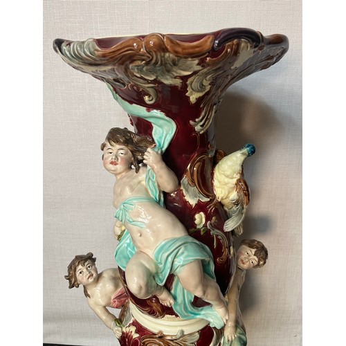 587 - Large antique Eichwald pottery Jardiniere stand, decorated with three figures in robes, foliage and ... 