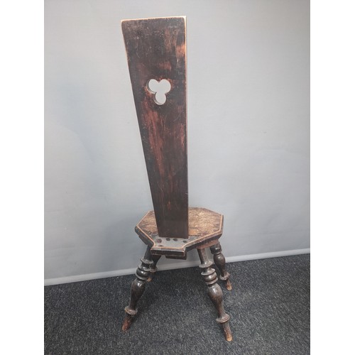 773 - 19th century poker work spinning chair, raised on turned legs (95cm)