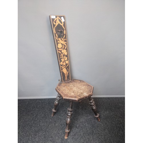 773 - 19th century poker work spinning chair, raised on turned legs (95cm)