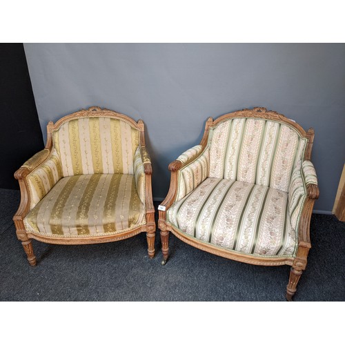 793 - Lot of two 19th century French style chairs, the shaped carved backs with cushioned support, above c... 