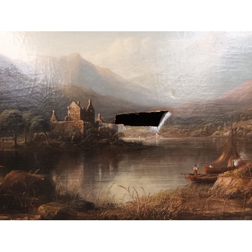 654 - Large oil on canvas depicting Kilchurn Castle and loch Signed George .F Buchanan, dated1856 [88x118c... 