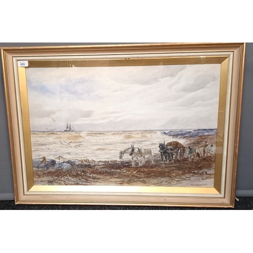 655 - Framed watercolour depicting ocean scene by A.Ballingall, dated 1898 [63x90cm]