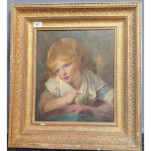 657 - Oil on canvas depicting a young girl unsigned in a moulded gilt frame [61x55cm]