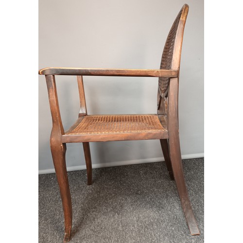 763 - 19th century oak chair, with caned shaped back and seat raised on square out swept legs [88x57x48cm]