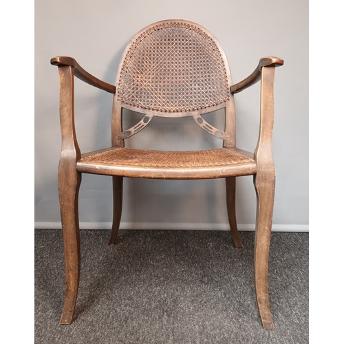 763 - 19th century oak chair, with caned shaped back and seat raised on square out swept legs [88x57x48cm]