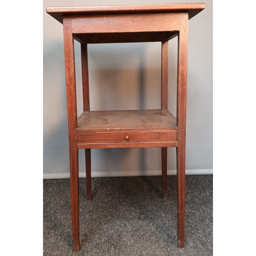 750 - Antique style inlaid two tier stand with under drawer, raised on square tapered legs [80x46x45cm]