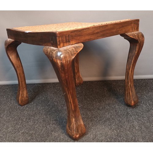 769 - 19th century stool, the rectangular seat with weaved insert, raised on cabriole legs