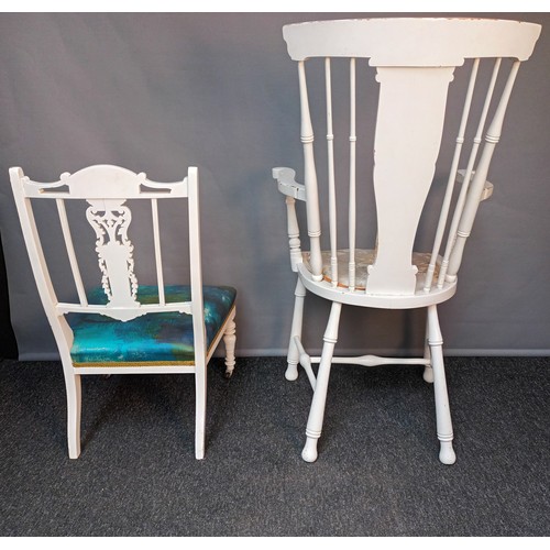 795 - Lot of two white coated antique chairs (tallest:103cm)